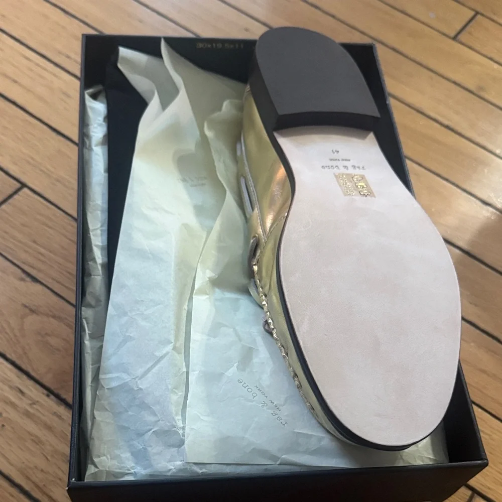 rag & bone Gold Leather Bow Driver Loafers Brand New